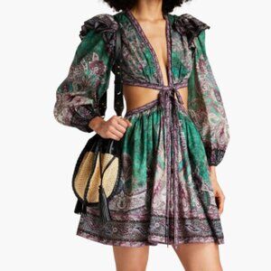ZIMMERMANN Cutout paisley-print cotton mini dress